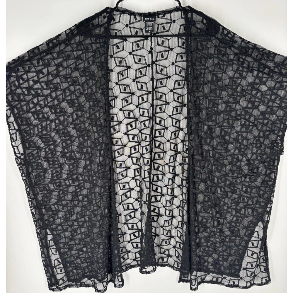 Torrid Black Geometric Mesh Kimono Duster Sz 2 Whimsigoth Grunge Gothic Festival